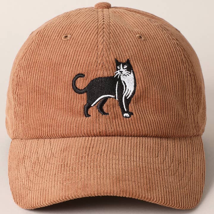 Fashion City - Vente Casquette de baseball – unisexe - Casquette baseball en velours côtelé brodée chat smoking2