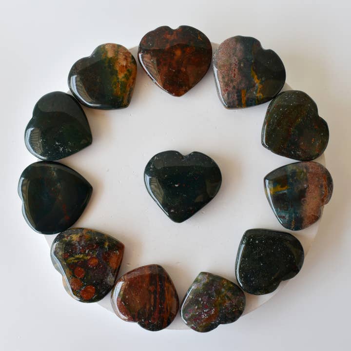 Lot of 20Pcs, 1"Bloodstone Hearts ~ Crystal Puffy Mini Heart for wholesale by Soothing Crystals