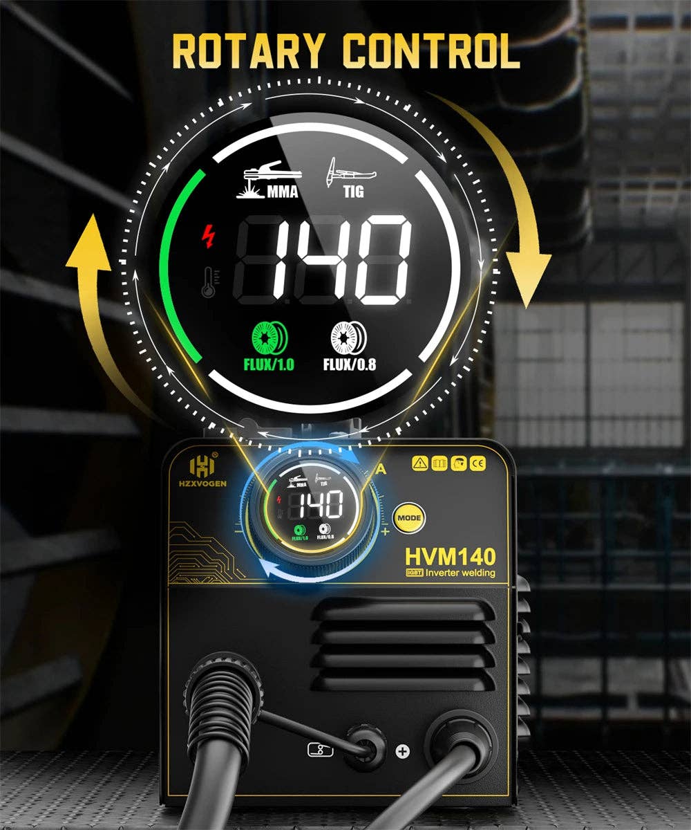 American Smart - Wholesale Kitchen Appliance - HZXVOGEN HVM140 3 in 1 Semi-Automatic Inverter Mig Welding Machine MMA/Gasless MIG/Lift TIG IGBT Non Gas Welder Synergy Tool25