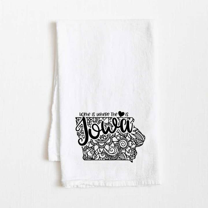 Iowa - Home Is Where the Heart Is Flour Sack Kitchen Towel - 36” x 32” for wholesale by Towel Town