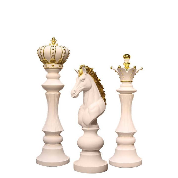 White Chess Pieces Set of 3 Life Size Statues for wholesale by LM Treasures