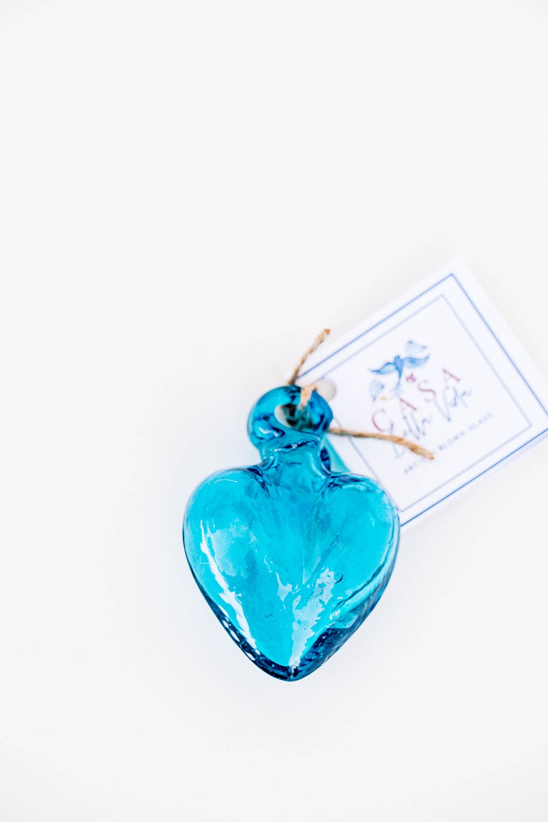 Casa Bella Vida - Wholesale Ornament - Blown Glass Heart - Teal - Mini