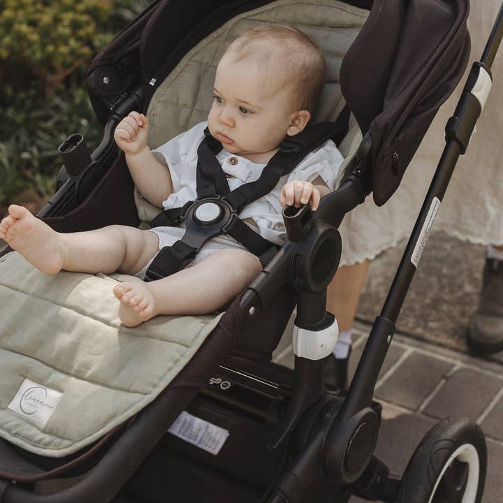 linen label - Wholesale Stroller Cover/Accessory - Baby - Sage & Pinstripe- French Linen Pram stroller Liner cushion