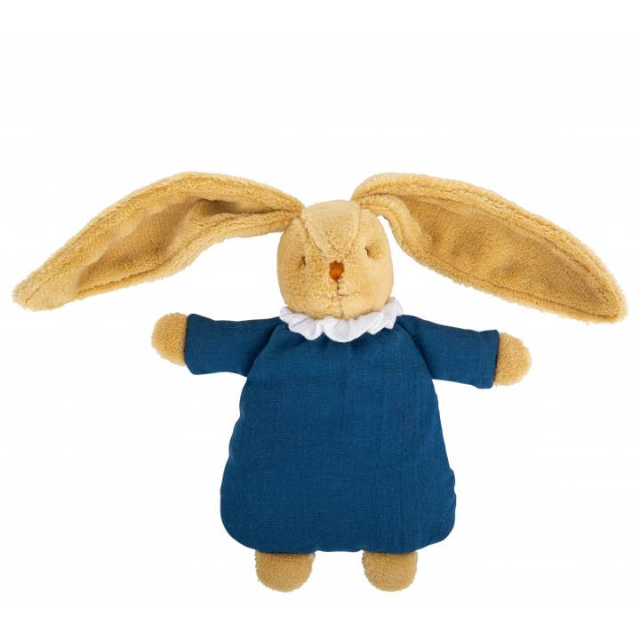 TROUSSELIER SAS - Vente Peluche – enfant et bébé - Lapin Nid D'Ange Doudou Avec Hochet - Coton Bio Denim
