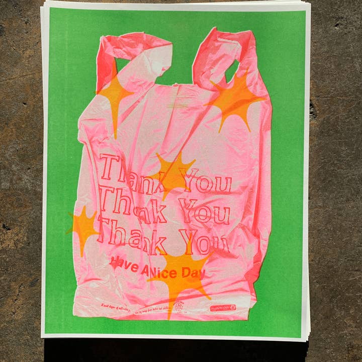 Alex Luciano - Wholesale Art print - Thank You Bag Green Takeout Risograph Print2