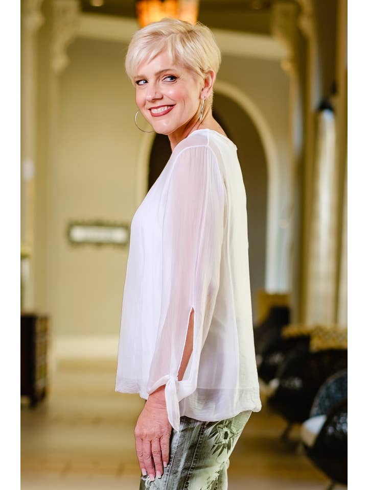 TINA Stephens Italy/Tees By Tina - Wholesale Blouse - Women's - Tiffany Silk Butterfly Bottom Open Wrist (BLS218)2