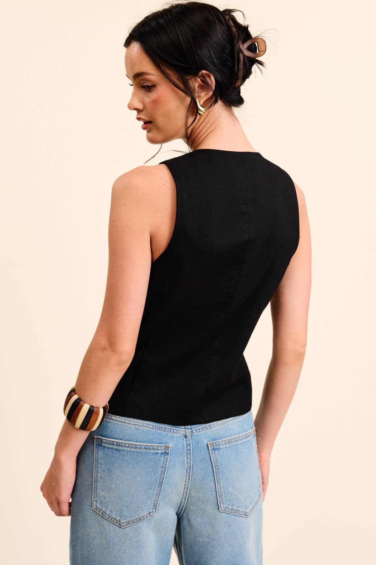 Mimosa - Wholesale Outerwear Vest - Women's - Open-Pack Button Down Sleeveless Round Neck Waistcoat Vest3