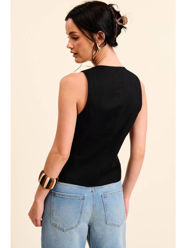 Mimosa - Wholesale Outerwear Vest - Women's - Open-Pack Button Down Sleeveless Round Neck Waistcoat Vest3