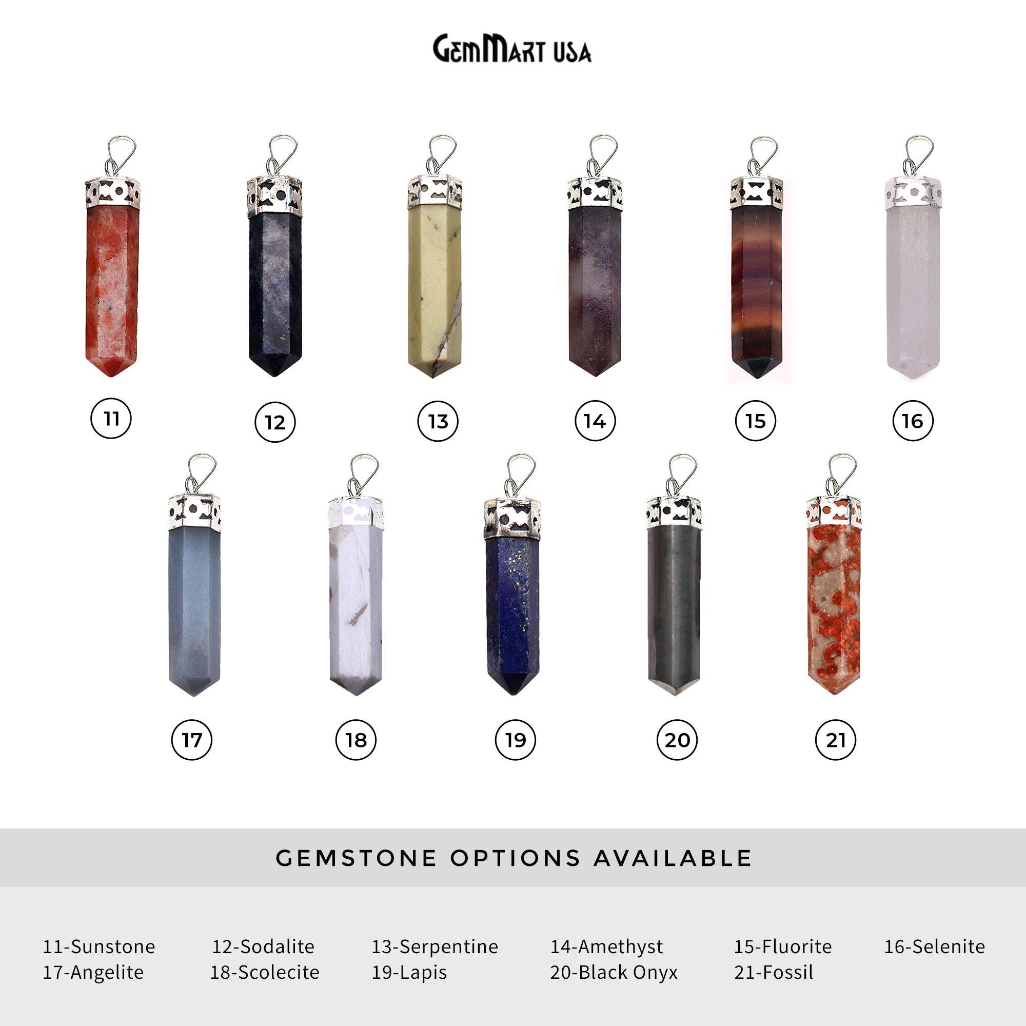 GemMartUSA – wholesale Pendant/charm necklace – DIY Healing Gemstone Silver Pencil Point Ornate Pendant 1pc39