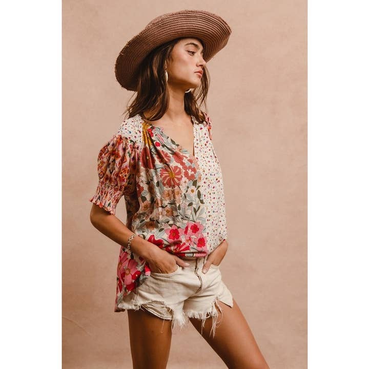 WOVEN PRINT MIX AND MATCH PEASANT TOP for wholesale on Faire