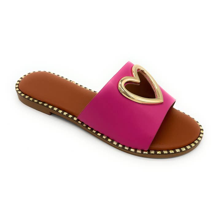 Stella Shoes - Wholesale Slippers - Women's - Sofia 18 Flat Slipper Solid Top Studs around sole edge heart
