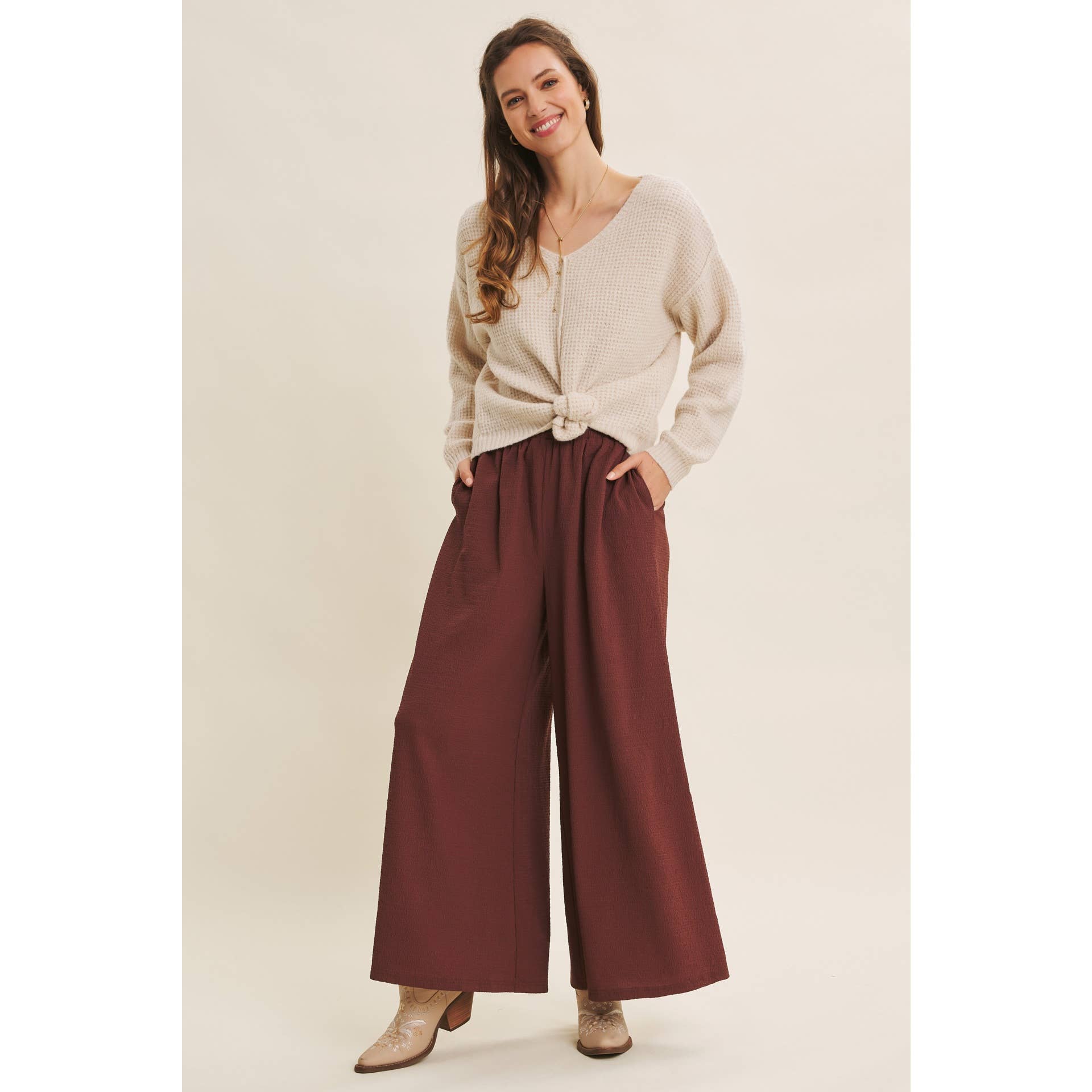 in february - Wholesale Knit Sweater - Women's - KIND TO PLANET WAFFLE SWEATER TOP WITH EXPOSED SEAM22