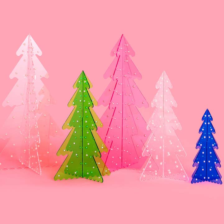 Taylor Elliott Designs - Wholesale Decorative Tabletop Object - Acrylic Decorative Fir Trees - Pink / Green / Blue w/ Pearls1