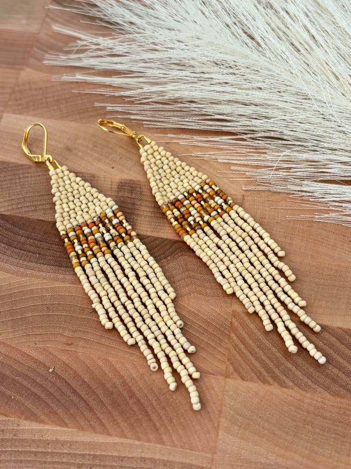 Prairie Cream Beaded Earrings for wholesale by Made by Melissa