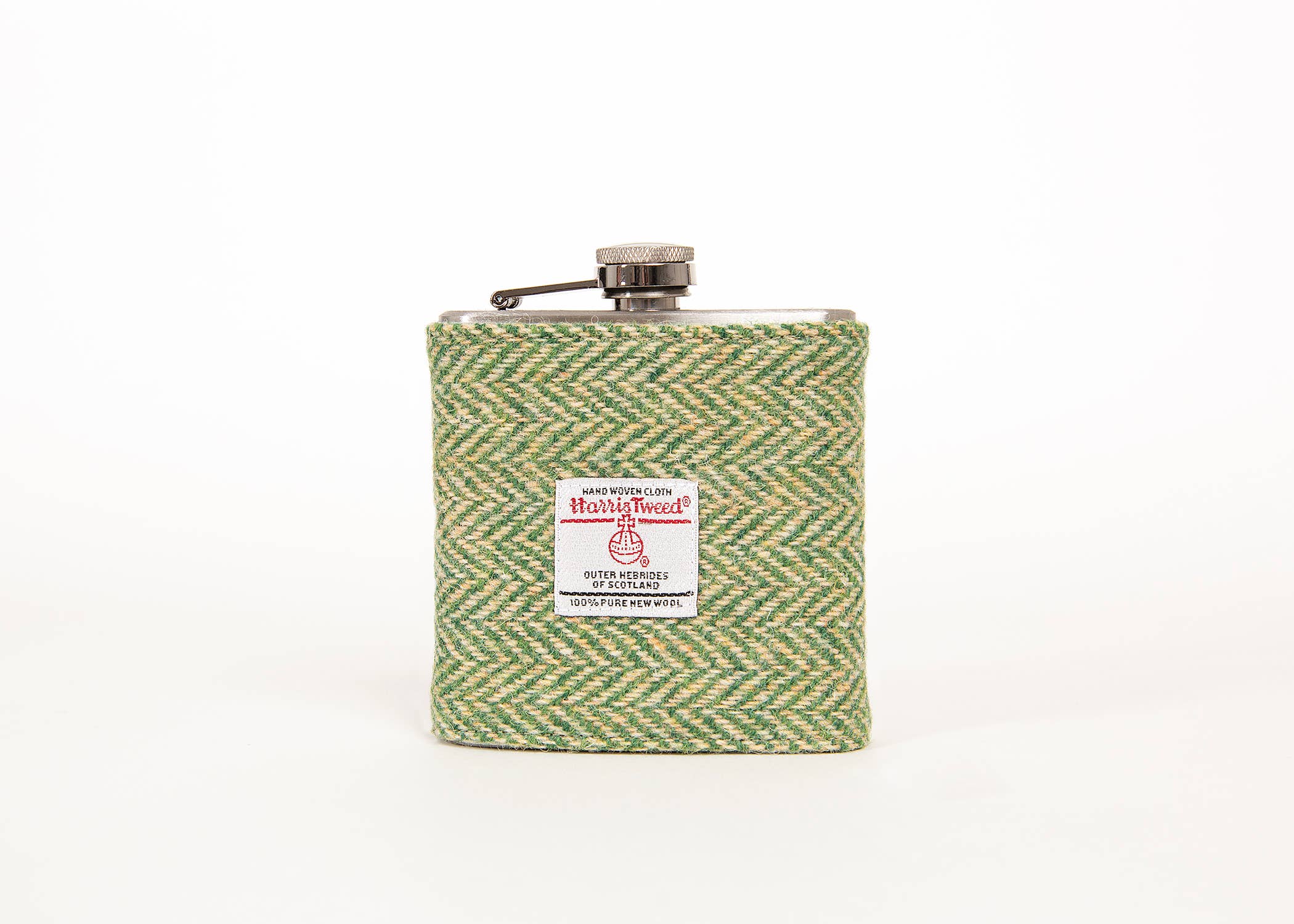 Created By The Ridleys - Wholesale Flask - 6oz Harris Tweed Hip Flask - Green Herringbone - HT11
