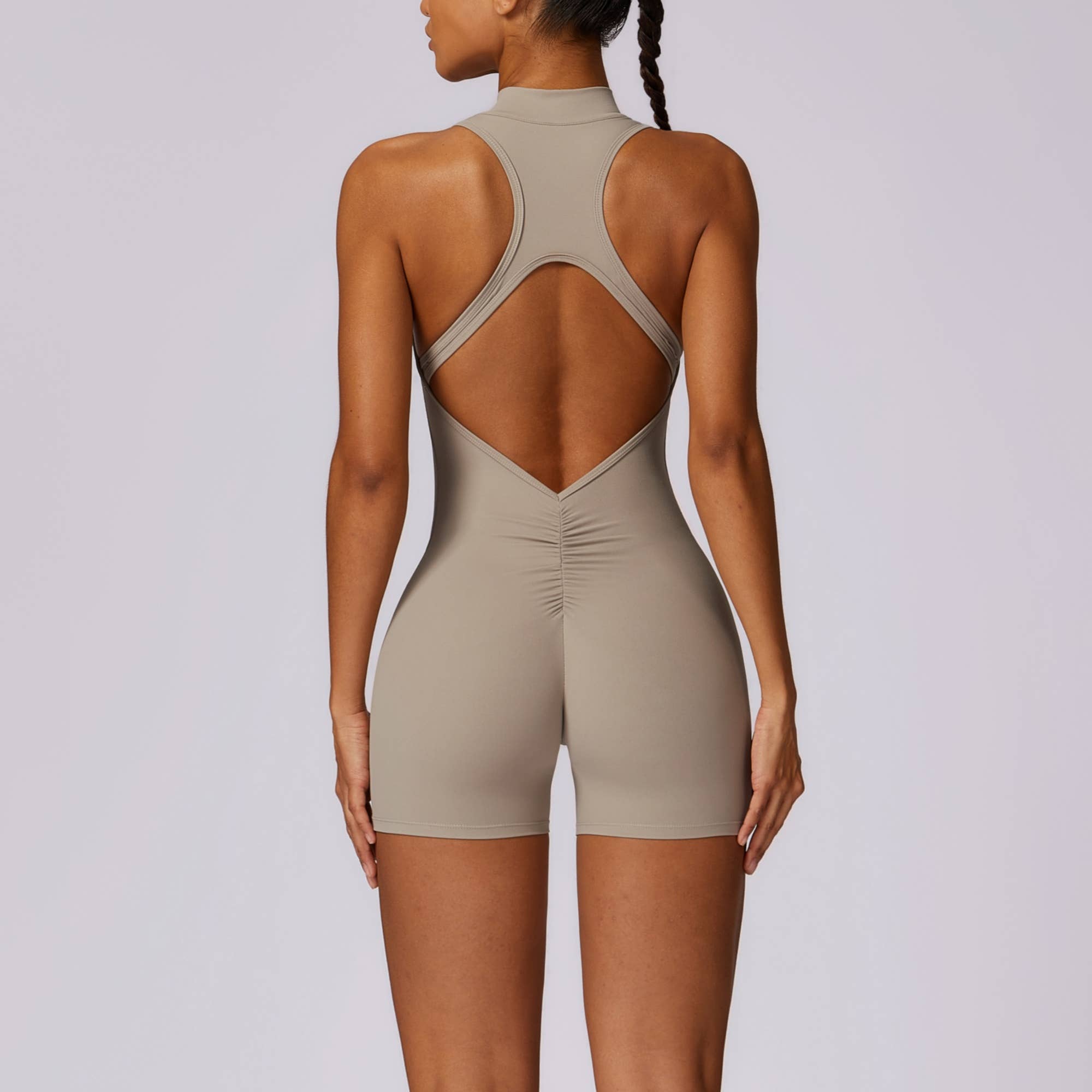 Active by Anna-Kaci - Wholesale Romper - Women's - Sleeveless Zip Front Active Romper with High Neck and Fitted7