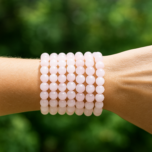 Crystals and Sun Signs - Vente Bracelet de perles - Bracelet en perles de pierre précieuse de quartz rose | La pierre de l'amour0