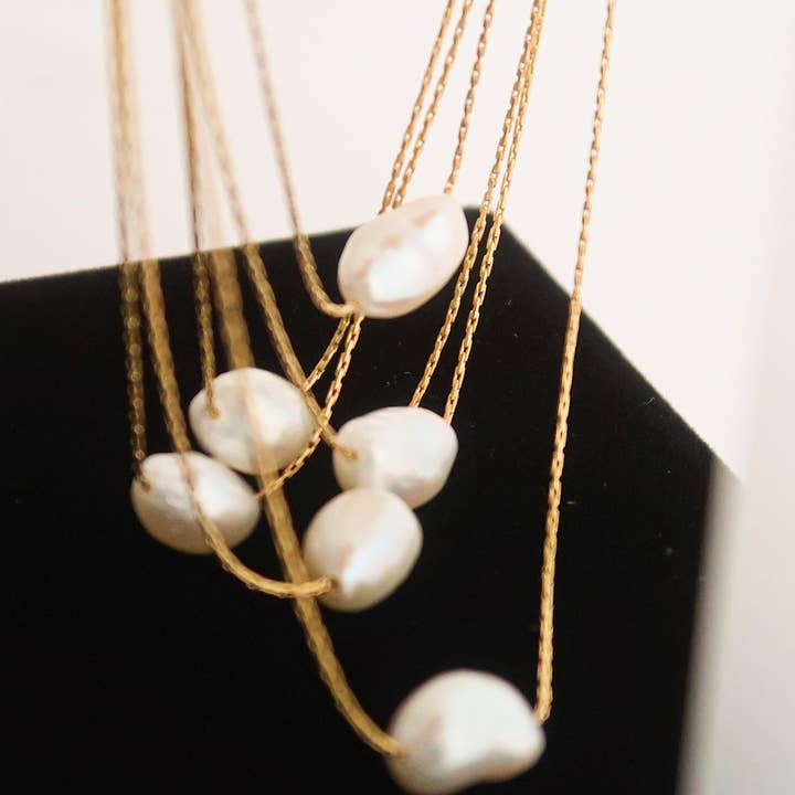 Yellow Gold Kinney Non-Tarnish Natural Pearl Necklace for wholesale on Faire