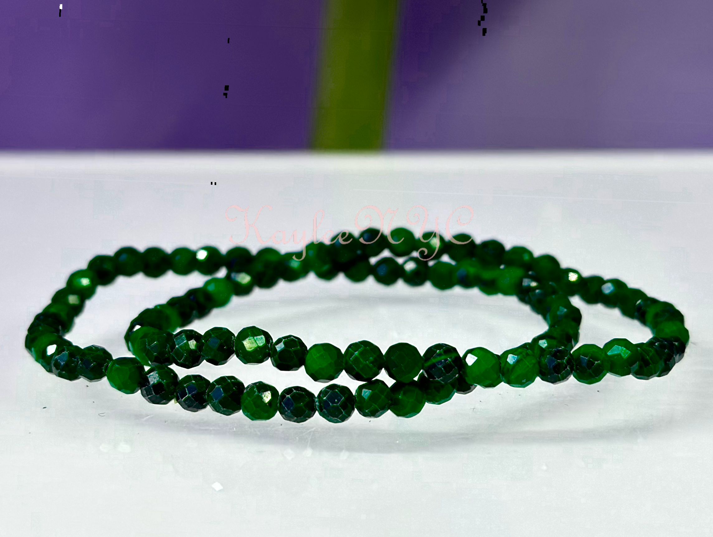 KayleeNYC - Wholesale Beaded Bracelet - Natural Malachite 4mm Faceted 7.5” Crystal Bracelet2