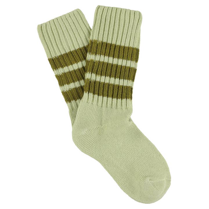 Chaussettes à Rayures pour Femmes - Vert Clair / Écru pour la vente par ESCUYER