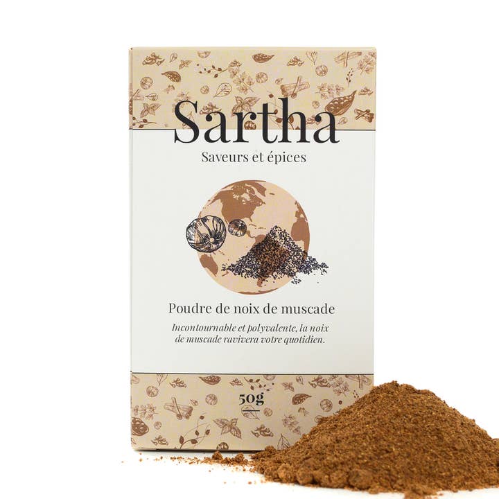 Muskatnød pulver 50g oprindelse Indonesien for engroshandel hos Sartha