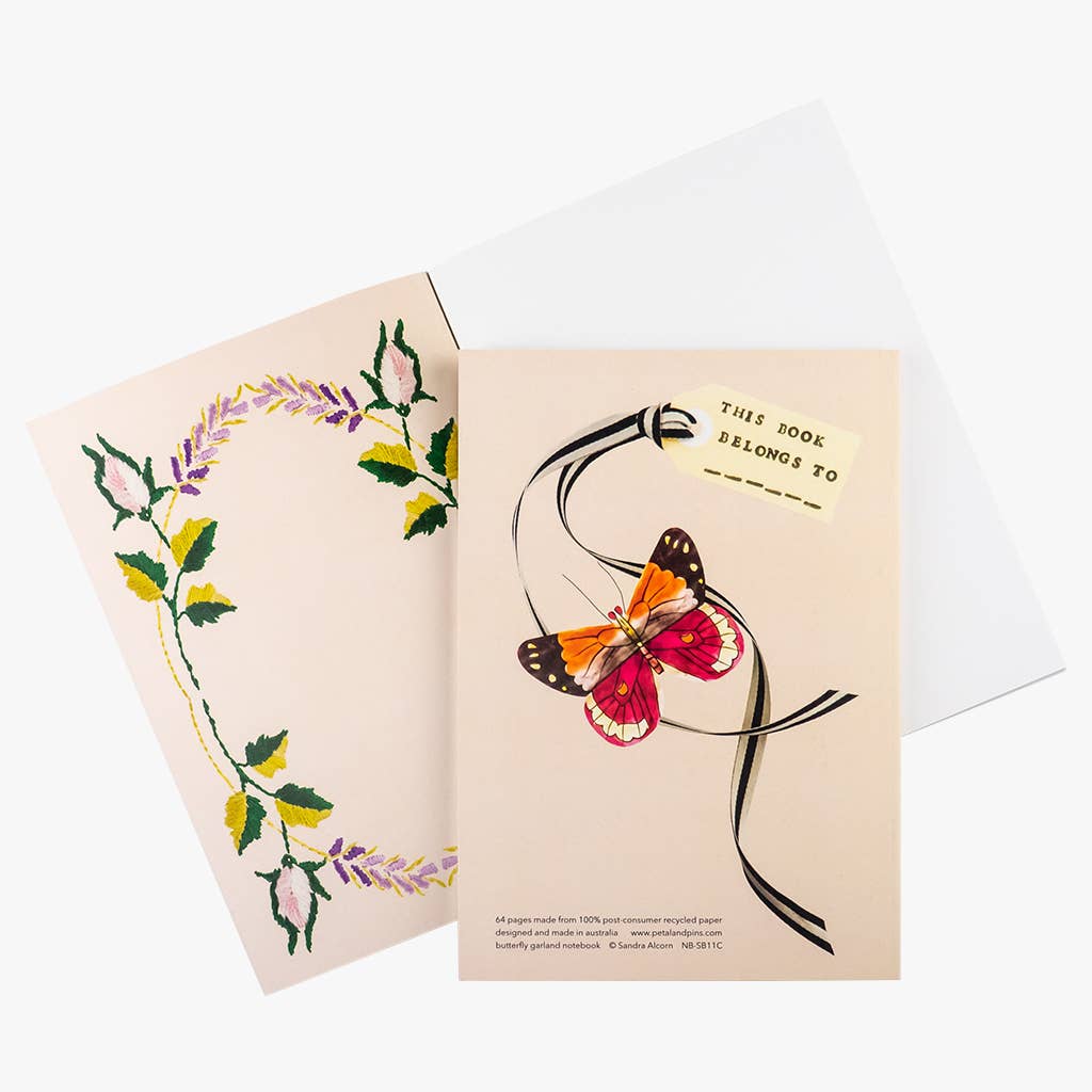 petal & pins - Wholesale Notebook - Butterfly Garland Floral Notebook - Latte1