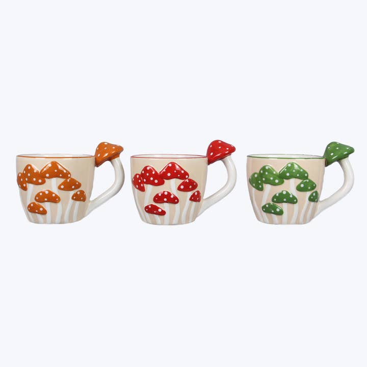 Young's - Wholesale Coffee Mug - Ceramic Mug with Mushroom Embossed, 3 Ast. (SKU#: 23014)