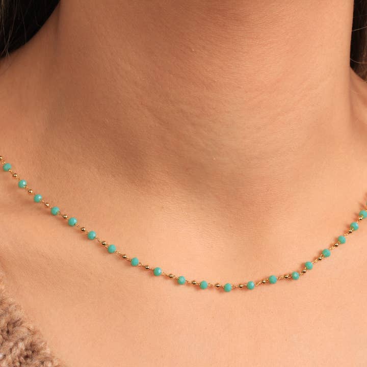 Collar de cuentas, collar gargantilla minimalista de cuentas de turquesa, para venta al por mayor de QueenJewelryM