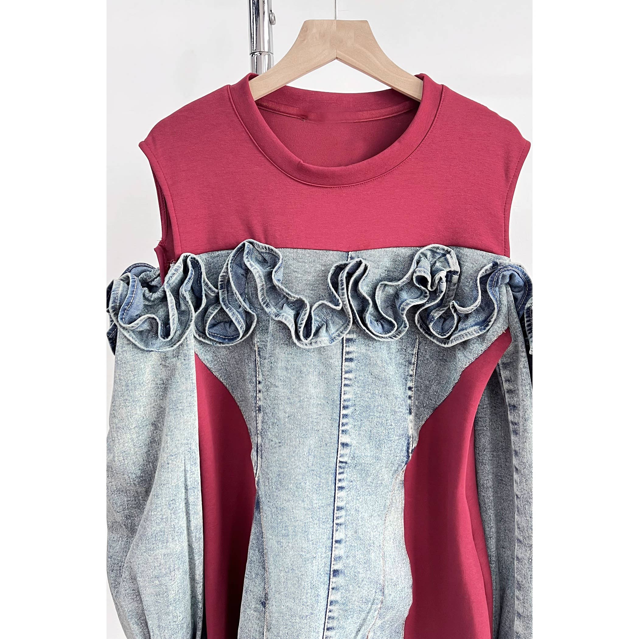 XHHH Inc - Wholesale Dress - Women's - Off the Shoulder Denim Contrast Dress1