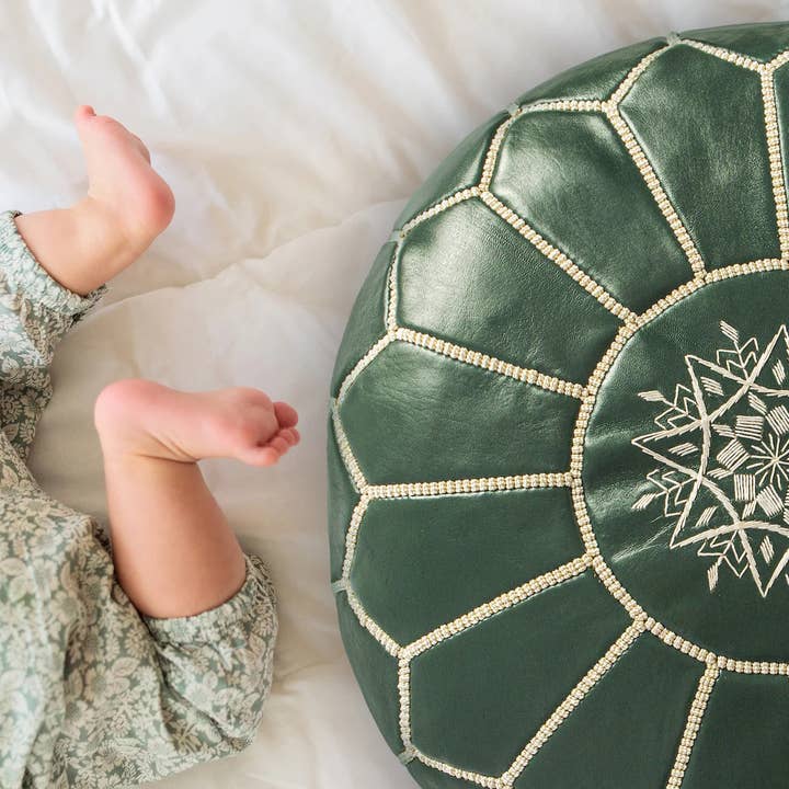 Puf otomano marroquí verde | Puf Puf de cuero marroquí para venta al por mayor de Pathiya