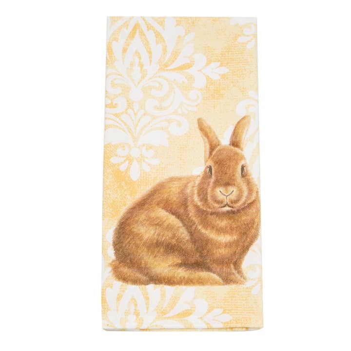 Easter Bunny Yellow Damask Kitchen Towel for wholesale by C&F Home