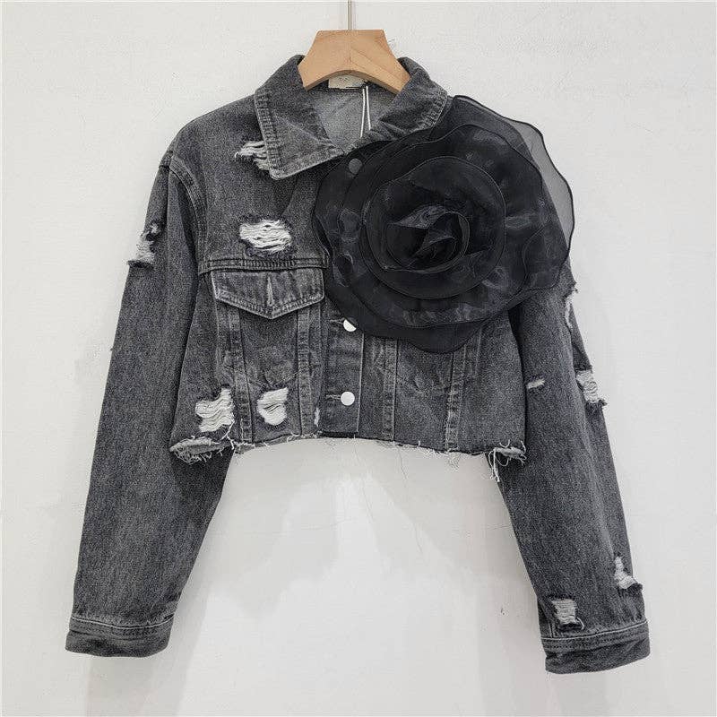SALINA TRADING INC - Wholesale Denim Jacket - Women's - Distressed Denim Jacket with Floral Design21