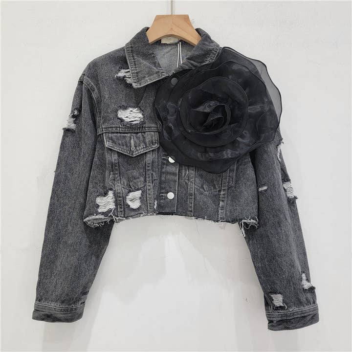 SALINA TRADING INC - Wholesale Denim Jacket - Women's - Distressed Denim Jacket with Floral Design21