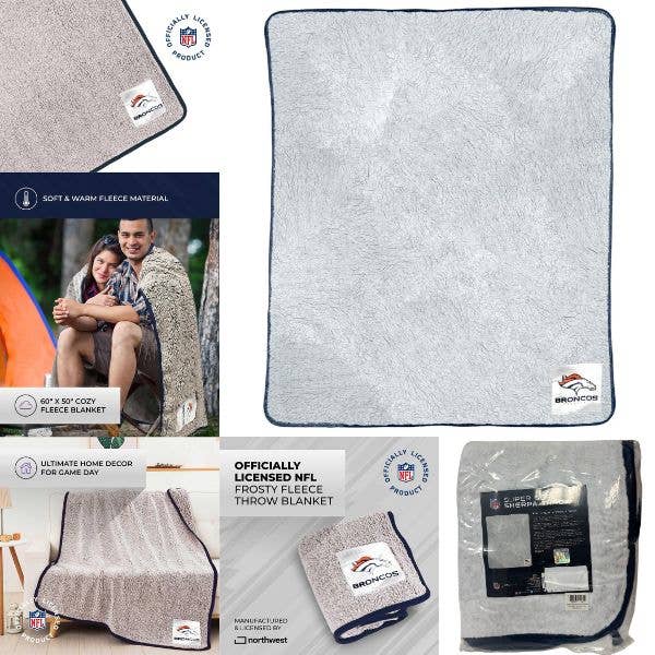 Denver Broncos Blankets - 50"x60" Super Soft Sherpa Throw for wholesale by St. Louis Wholesale LLC