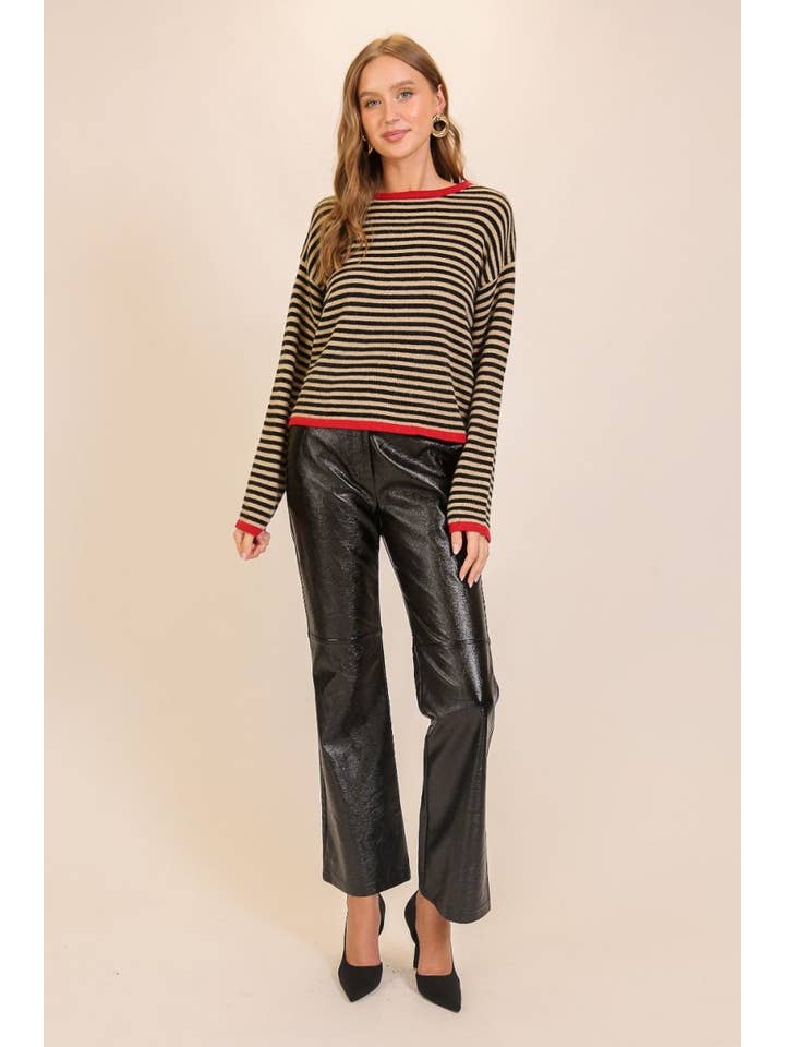 Vanilla Monkey - Wholesale Knit Sweater - Women's - Striped Contrast Trim Sweater6