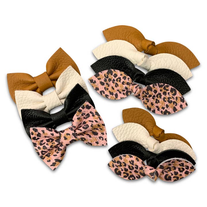 Honey Mustard & Cream Leather Hair Bows for wholesale by Moo G Clips
