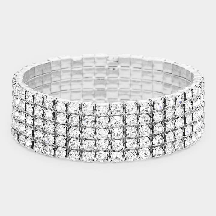 Bracelet extensible à 5 rangées de strass et de cristaux pour la vente par Sensibling Corp.