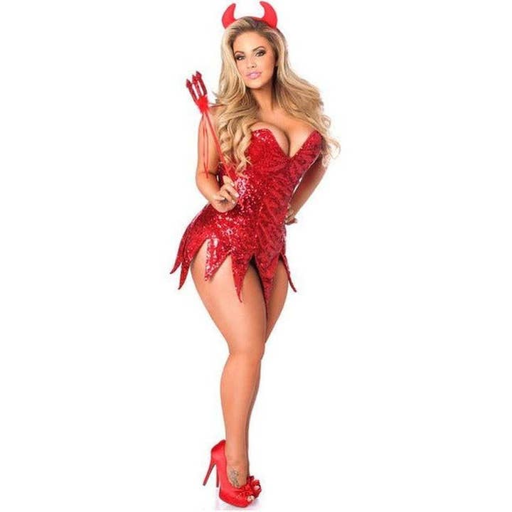 Top Drawer Red Sequin Devil Corset Dress Costume for wholesale by Daisy Corsets