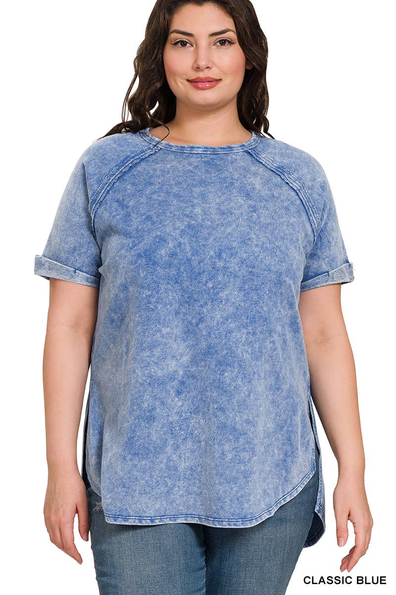 42POPS - Wholesale T-Shirt - Women's - ",,.....SI-25676 PLUS SIZE FRENCH TERRY ACID WASH RAW EDGE RAGLAN11