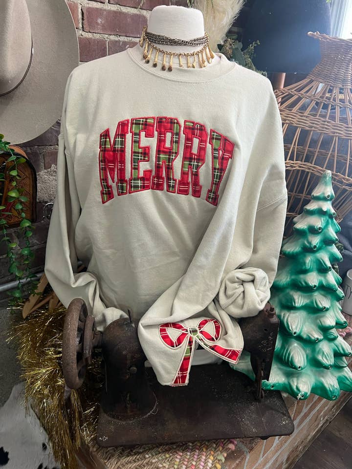 The White Stitch - Wholesale Sweatshirt - Women's - Merry Bow Sweatshirt | Handmade