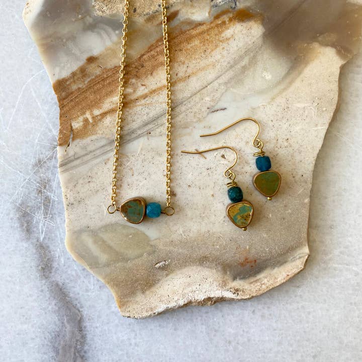 Seeds - Wholesale Dangle Earrings - Turquoise Stone Gold Vermeil Earrings | Cube Stone Beads3