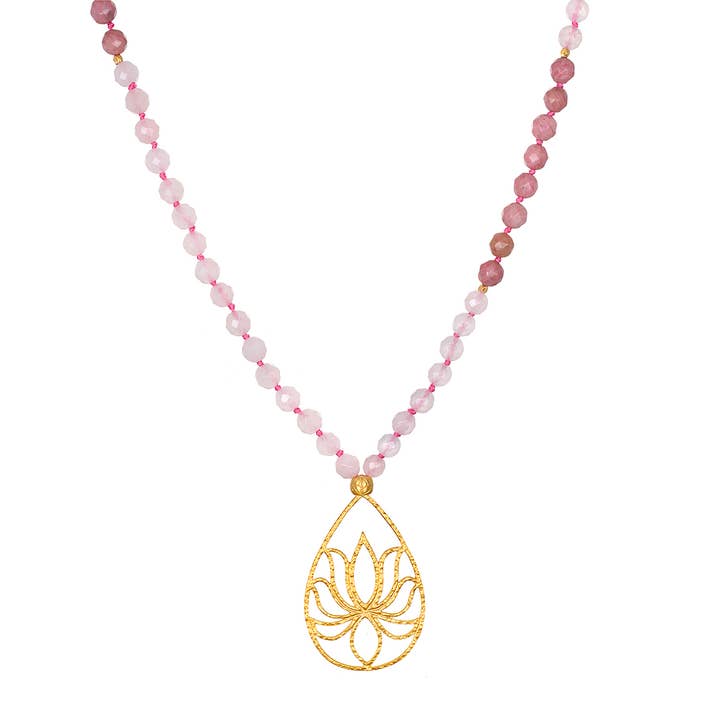 Mala lotus en quartz rose bicolore de 83 cm pour la vente par Satya Jewelry