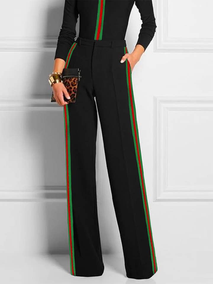BLACK Long Sleeves Skinny Contrast Color Striped Casual Pants for wholesale on Faire