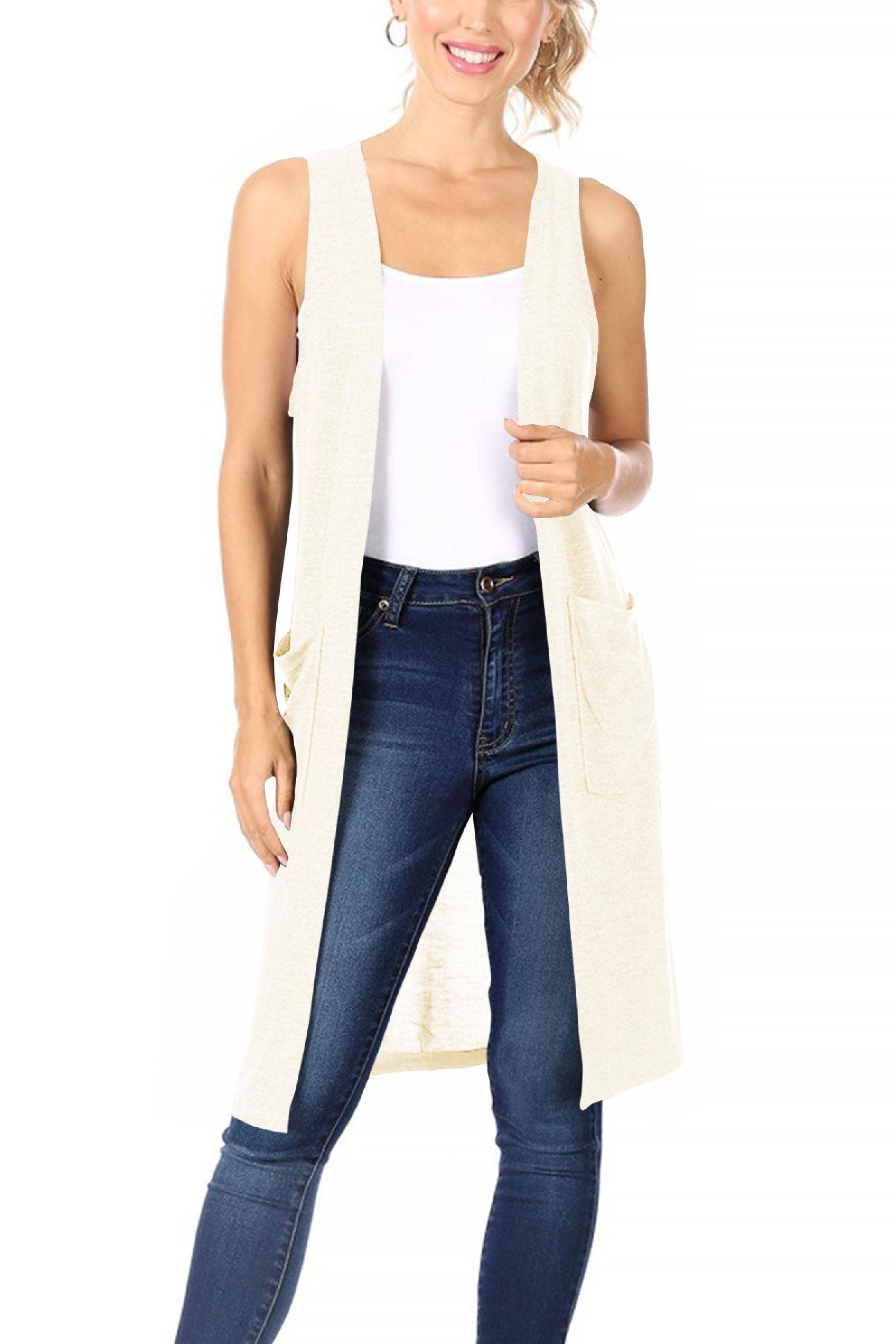 MOA COLLECTION - Wholesale Outerwear Vest - Women's - Women's Casual Solid Knit Long Vest with Pockets28