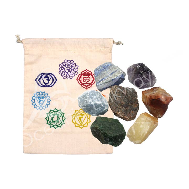 Oceanic Linkways Inc - Wholesale Spiritual Stone/Crystal - (SET)ROUGH - CHAKRA NATURAL STONES (SET OF 7) 2"0