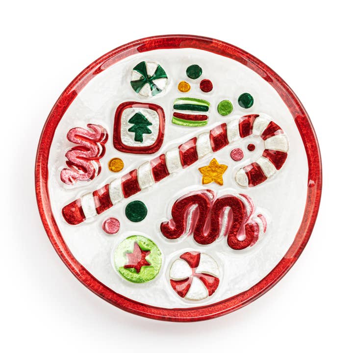 DEMDACO - Wholesale Serving Plate - Holiday Candy Mini Glass Round Plate - 6.5in0