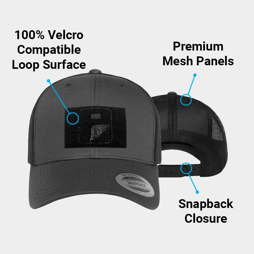 Charcoal Black Trucker Curved Bill Snapback Hat by Pull Patch (Charcoal/Black) for wholesale on Faire1
