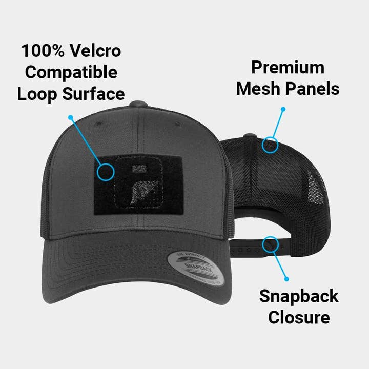 Charcoal Black Trucker Curved Bill Snapback Hat by Pull Patch (Charcoal/Black) for wholesale on Faire1