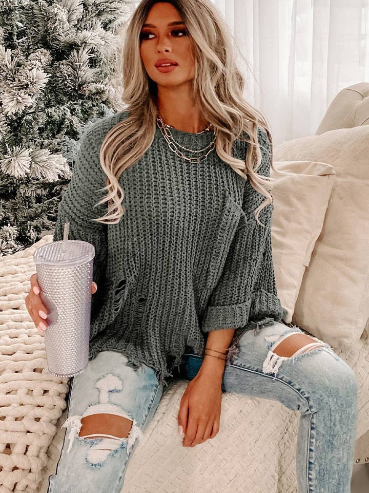 Threaded Pear – Großhandel Strickpullover – Damen – Alina Pullover-Pullover mit gerissenem Saum und grobem Saum2