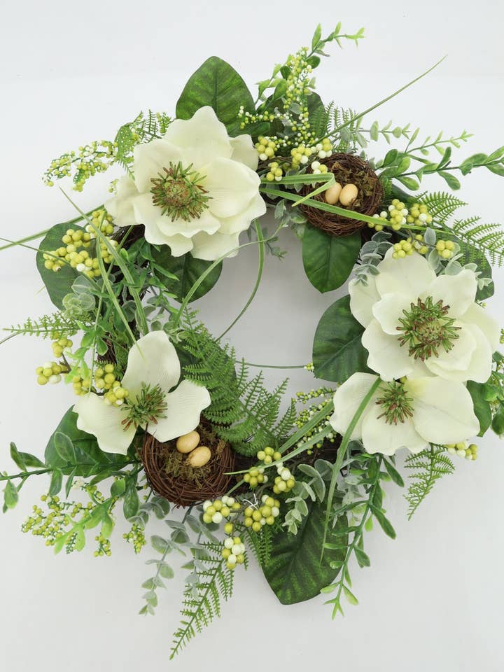 Magnolia & Vogelnest Krans van 24" voor wholesale door Tremont Floral Supplies